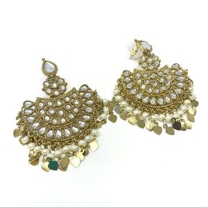 NWT Blossom Box Drop Dangle Chandelier Earrings Gold Pearl Gatsby